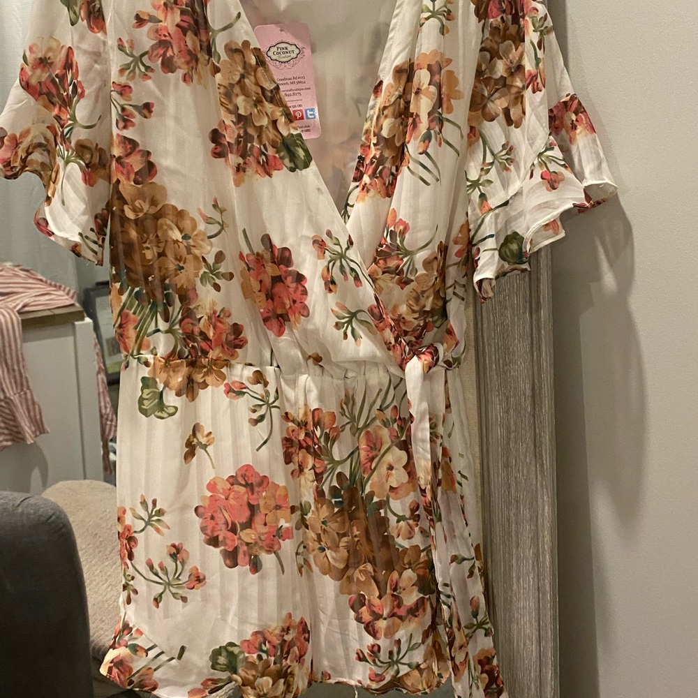NWT pink coconut floral short romper